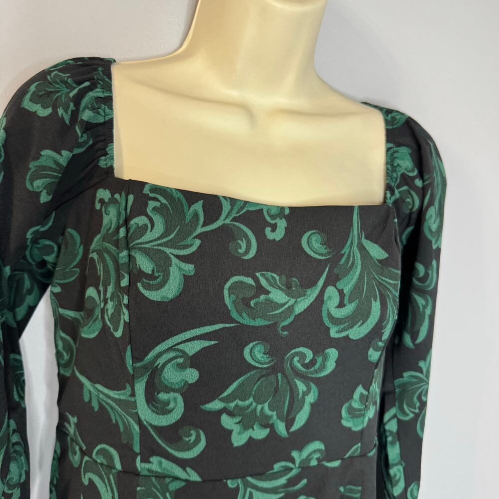 Abercrombie & Fitch Long-Sleeve Squareneck Mini Dress Green Floral Sz MP - Picture 5 of 10